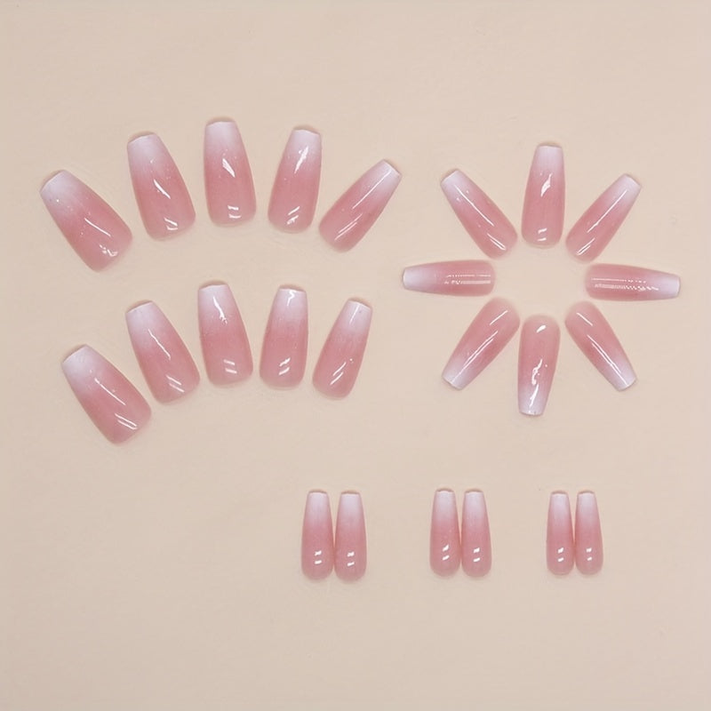 Nails
24pcs Glossy Long Ballerina Fake Nails, White And Pinkish Gradient Press On Nails, Gentle False Nails For Women Girls