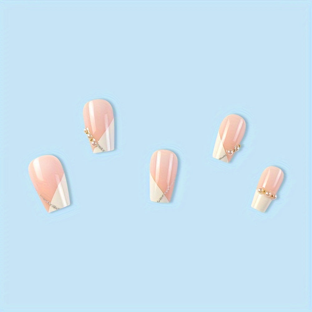 Nails
24pcs White French Tip Press On Nails, Fake Nails With Olivet Decor, Short Ballet Shape Elegant False Nails For Women Girls