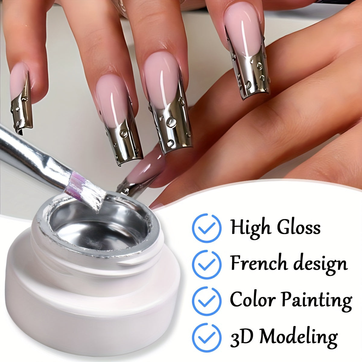 Nails
10ml Silvery Metallic Painting Gel Mirror Effect 8 Colors 3D Painted Nail Gel Polish, Drawing Flower French Line Metallic Silvery Sparkling Mirror Glitter UV/LED Gel