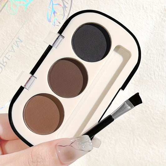 Makeup Juju Dream 3-Color Eyebrow Powder Palette With Brush - Waterproof, Sweatproof, Long-Lasting & High Pigment For Natural Look