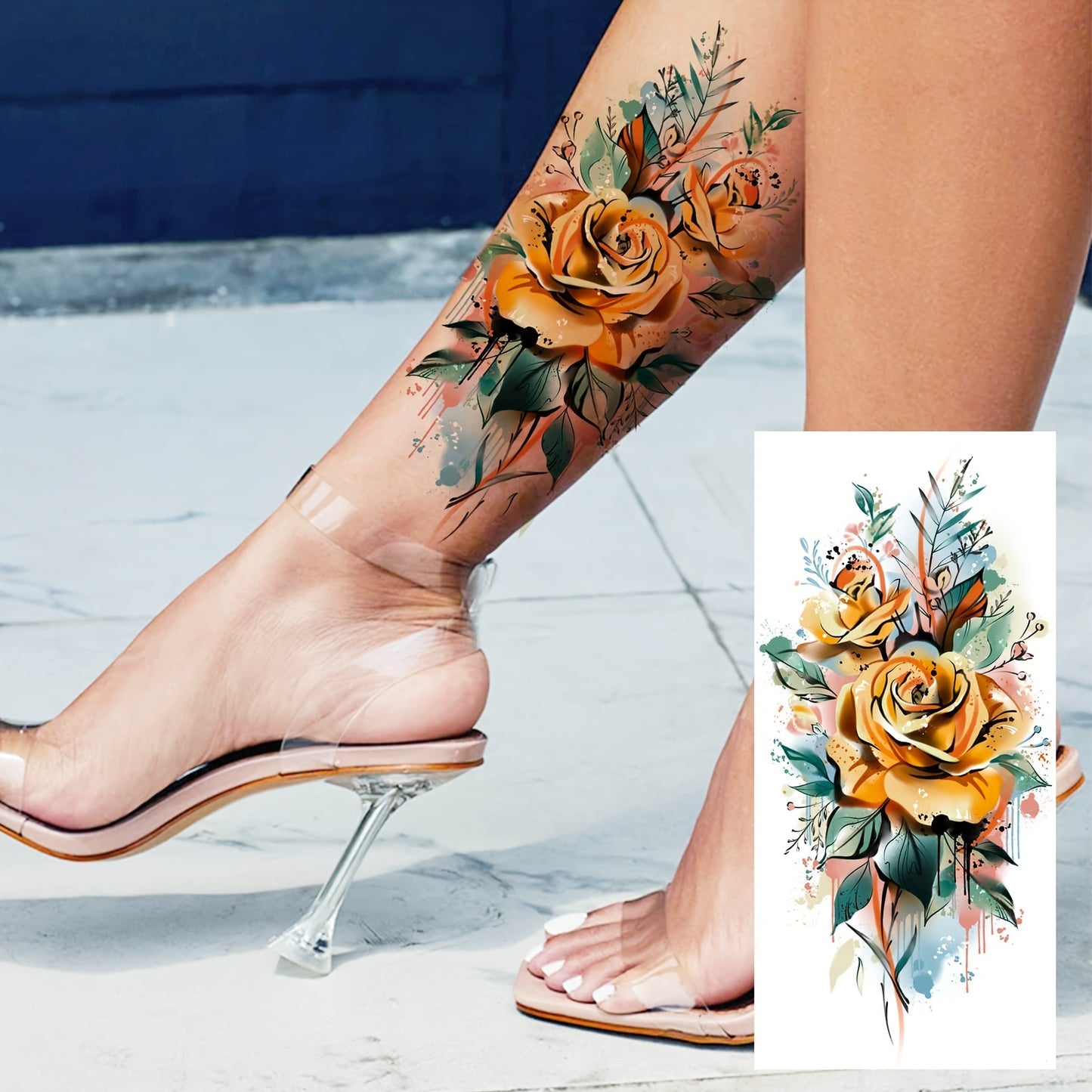 Temporary Tattoo, Water-Resistant, Rose Pattern, Long-Lasting, Waterproof Sticker for Adults