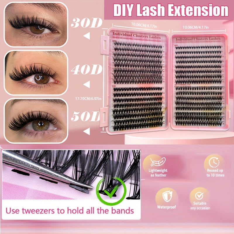 False Eyelashes
DIY Lash Clusters Eyelash Extension Kit 640/280pcs 30D40D50D Individual Lashes, Extra Thick, D Curl 9-16mm Mixed Length Lashes, DIY Eyelash Extension At Home Wispy Manga Lashes Look