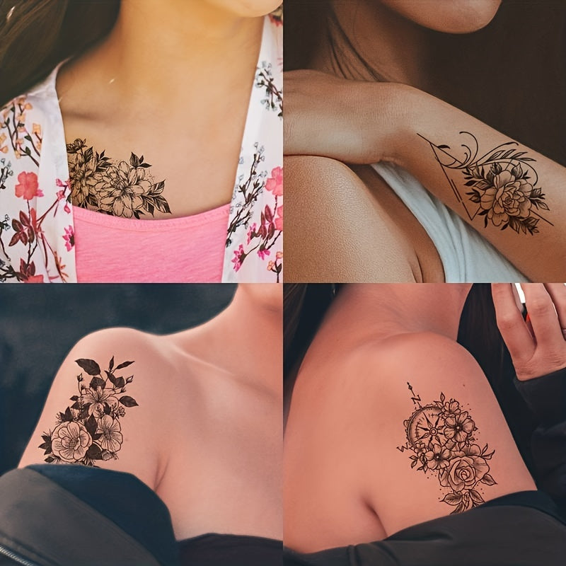 Temporary Tattoos
30pcs Waterproof Black Line Drawing Flowers Temporary Tattoo Stickers For Women Lasts 3-7 Days Perfect For Body Arm Shoulder Art