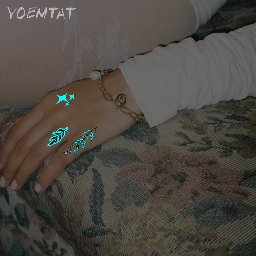 Temporary Tattoos
1pc Temporary Tattoo, Flower Branch Star Butterfly Leaves Pattern Tattoo Sticker, Luminous Glow Waterproof Temporary Tattoo Sticker, Body Art Fake Tattoos