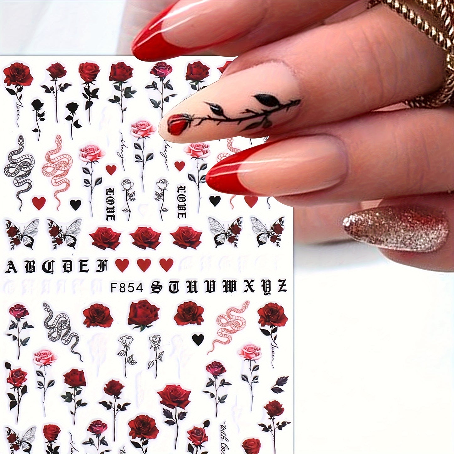 Nails
2pcs Valentine's Day Nail Stickers With Butterfly Rose Flower Snake Red Lips Design DIY Nail Art Decorations Tips For Girls Nail Art Decals