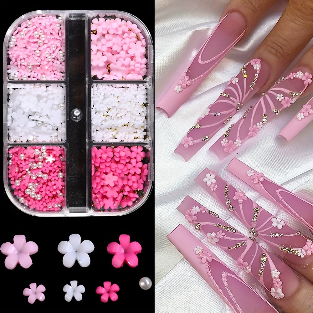 Nails
6Grids Acrylic Resin Flower 3D Nail Art Charms Golden Beads Caviar Pearl Mixed Rhinestones Accessories Manicure For Women And Girls