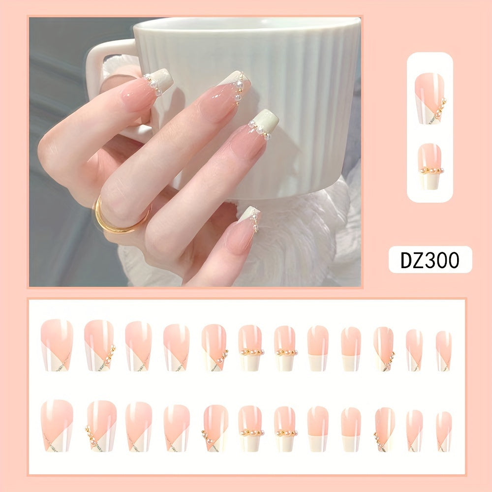 Nails
24pcs White French Tip Press On Nails, Fake Nails With Olivet Decor, Short Ballet Shape Elegant False Nails For Women Girls