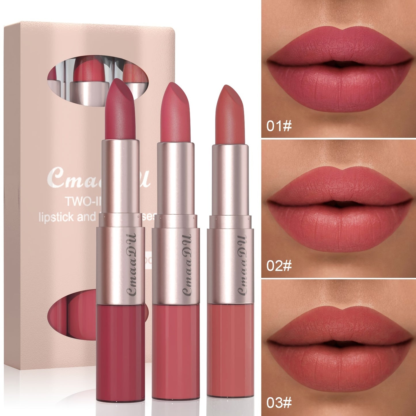 Makeup Long-Lasting 3-Color Lipstick & Lip Gloss Set - Double Headed Design for Natural, Lustrous Texture - Perfect Valentine's Day Gift for Women Valentine's Day Gifts