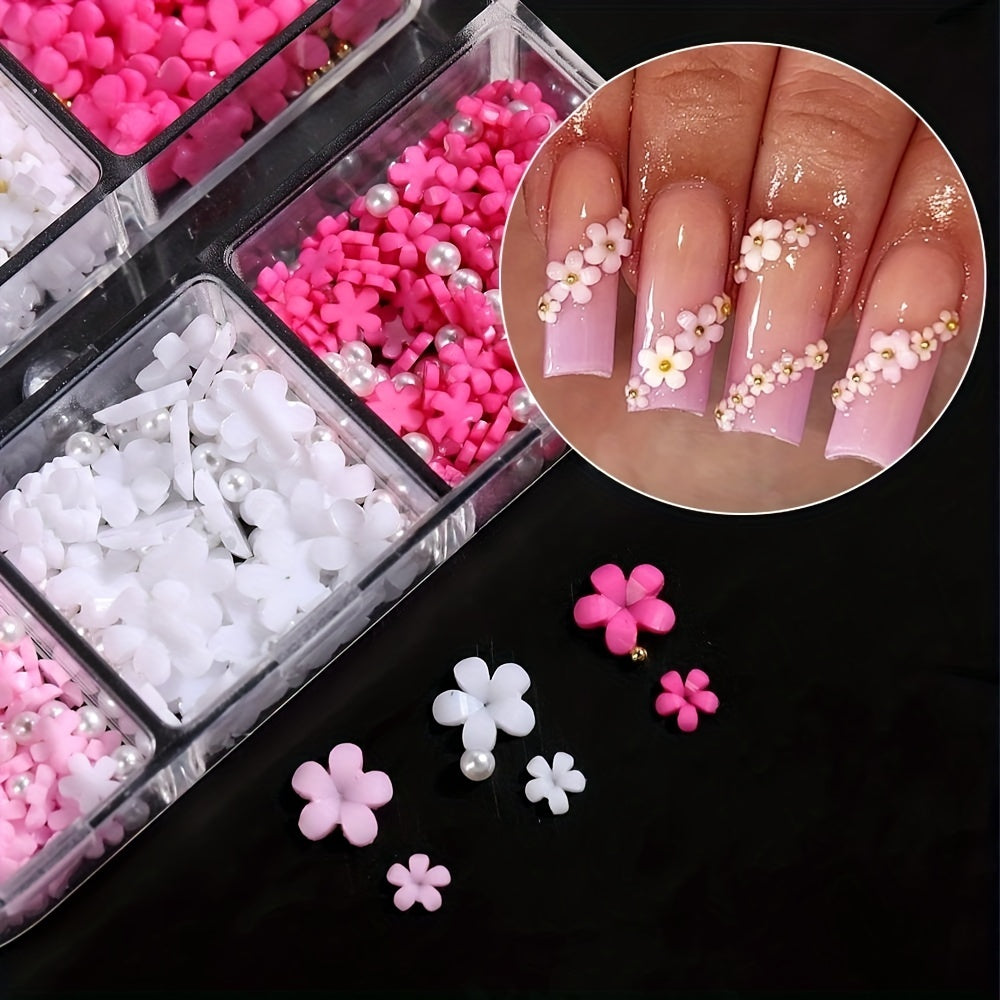 Nails
6Grids Acrylic Resin Flower 3D Nail Art Charms Golden Beads Caviar Pearl Mixed Rhinestones Accessories Manicure For Women And Girls