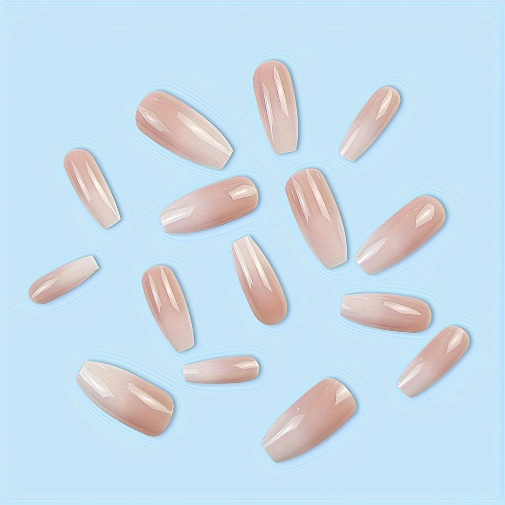 Nails
24 Pcs Glossy Medium Long Coffin Fake Nails Gradient Pinkish And White French Style False Nail Reusable Press On Nails