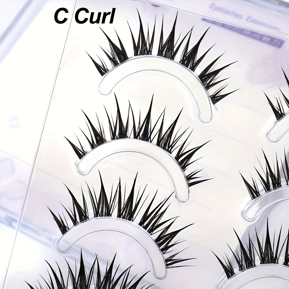 False Eyelashes
5 Pairs Comic Wheat Ear Wet Look Eyelashes With Thin Stem, Transparent Soft Stem, Comfortable For Upper Eyes, Fairy Manga Style Self-adhesive False Eyelashes