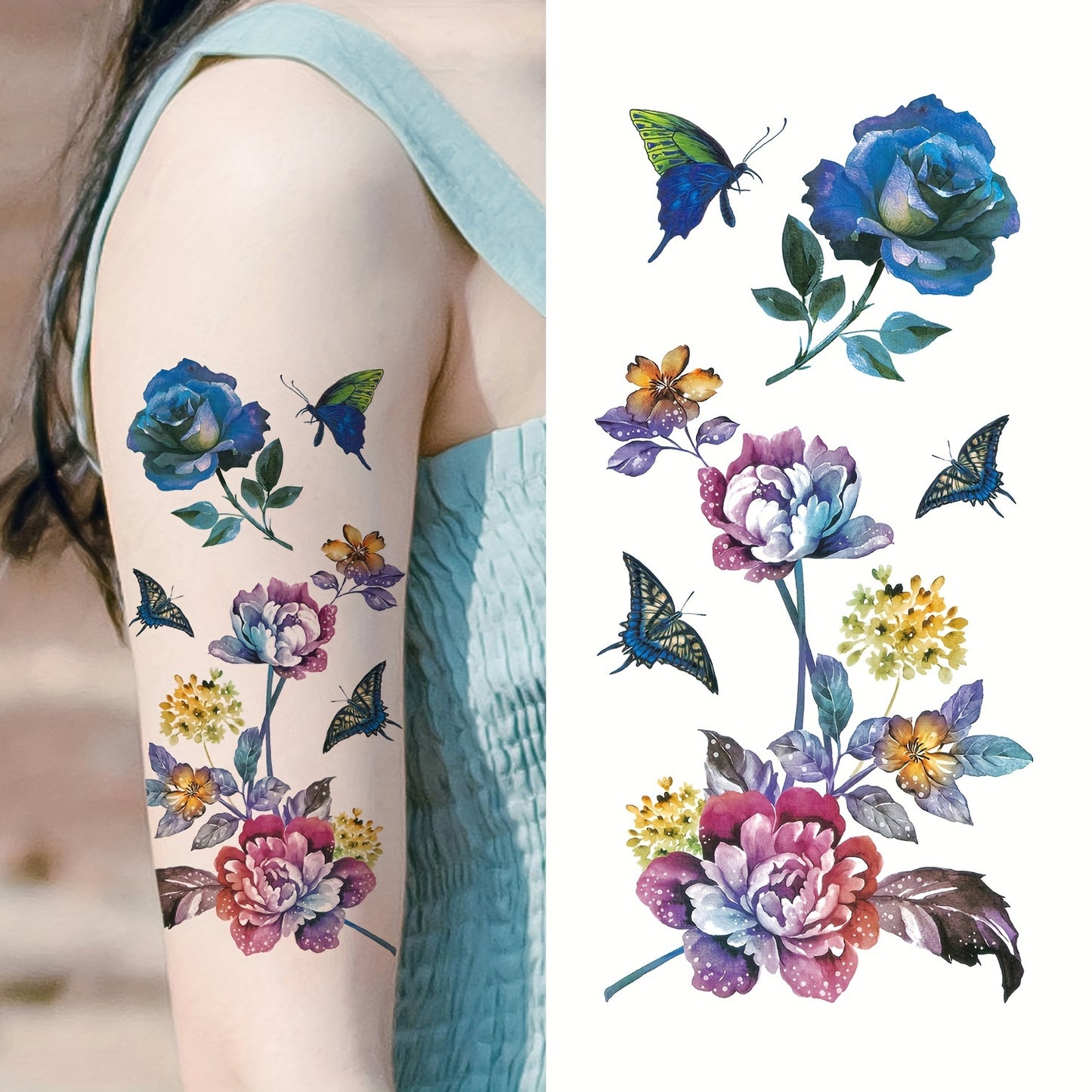 Temporary Tattoos
Chic Butterfly & Floral Temporary Tattoos For Women - Waterproof, Long-Lasting Arm Decals, 8-Piece