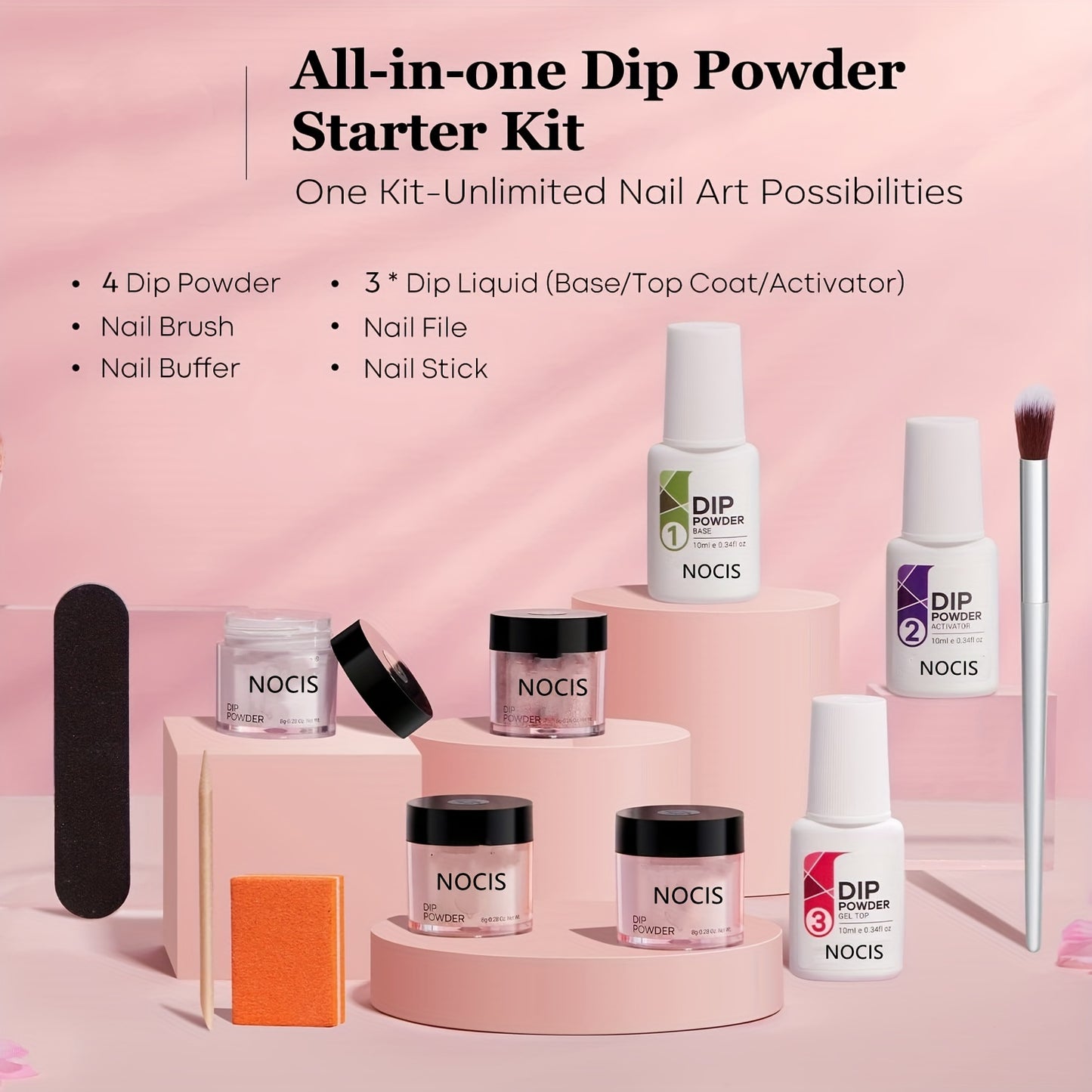 Nails
Dip Powder Nail Kit Starter, 4 Colors Nude Pink Glitter White Neutral Skin Dip Powder Kit With Base Top Coat Activator For French Manicure DIY Salon All-in-One Beginner Kit