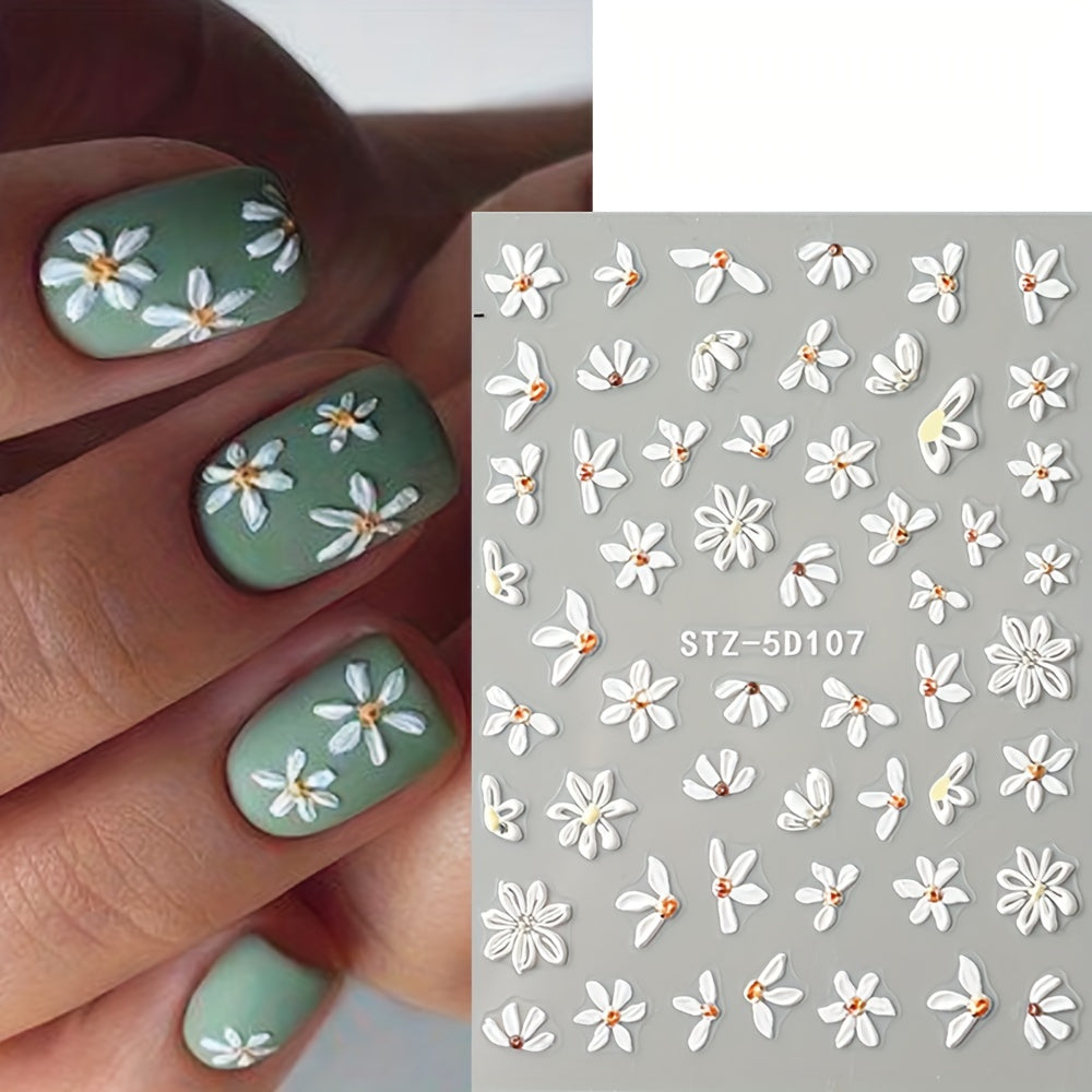 Nails
6pcs 5D Embossed Daisy Design Nail Art Sticker Set, 3D Acrylic Sanding Colorful Floral Decals, Self-Adhesive Nail Art Supplies For Women And Girls, DIY Manicure Supplies