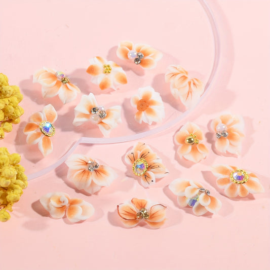 Nails
30pcs Summer Flower Nail Charms Handmade Acrylic Flowers, 15pcs Orange Yellow Flowers with 3D Rhinestone Crystal Acrylic Flowers High-end Pure Handmade Design, Gift for Women's Nail Decoration