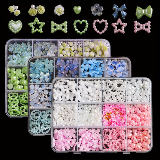 Nails
12 Grids Multi-style Mixed Resin Faux Pearl Bow Small Love Small Flower Nail Art Jewelry Pink White Multiple Colors Matching Nail Accessories Set For Nail Art DIY Decoration Accessories