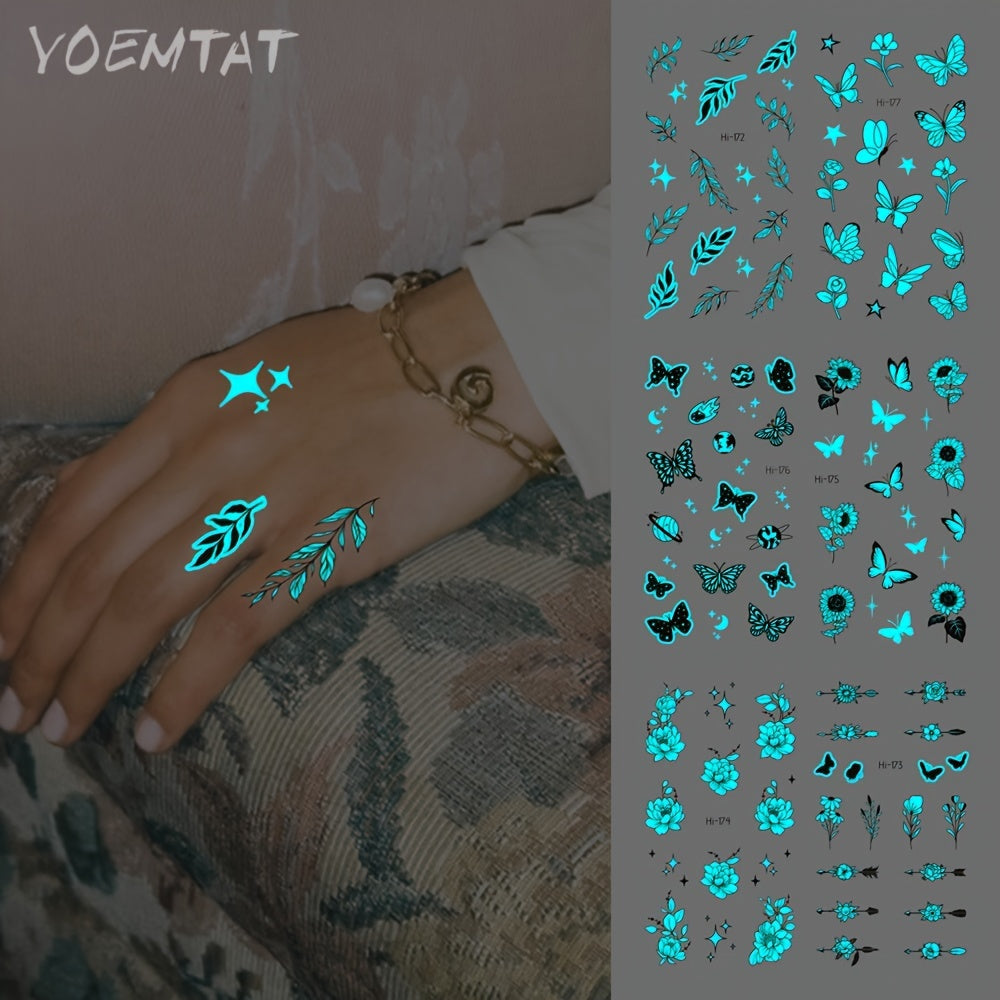 Temporary Tattoos
1pc Temporary Tattoo, Flower Branch Star Butterfly Leaves Pattern Tattoo Sticker, Luminous Glow Waterproof Temporary Tattoo Sticker, Body Art Fake Tattoos