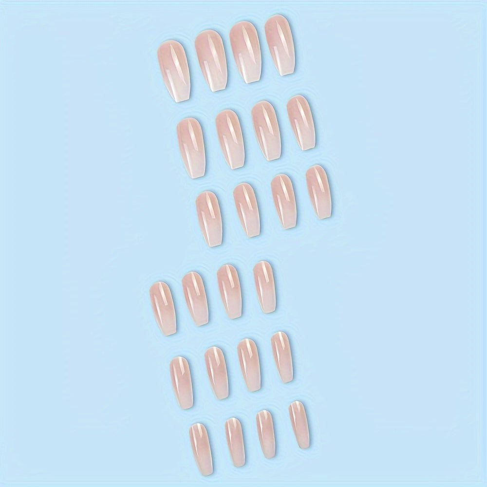 Nails
24 Pcs Glossy Medium Long Coffin Fake Nails Gradient Pinkish And White French Style False Nail Reusable Press On Nails