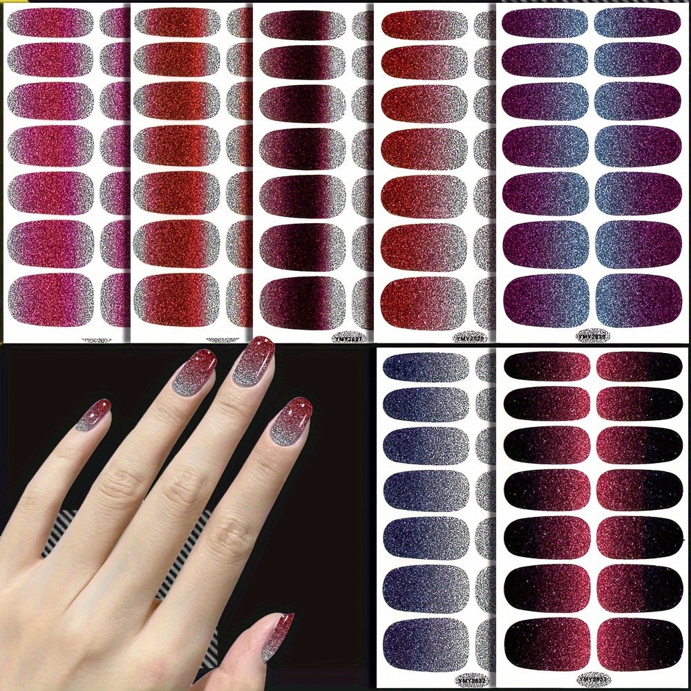 Nails
14pcs Gradient Glitter Design Nail Art Stickers, Full Wrap Nail Art Decals With 6 Nail Files, Nail Art Supplies For Women And Girls