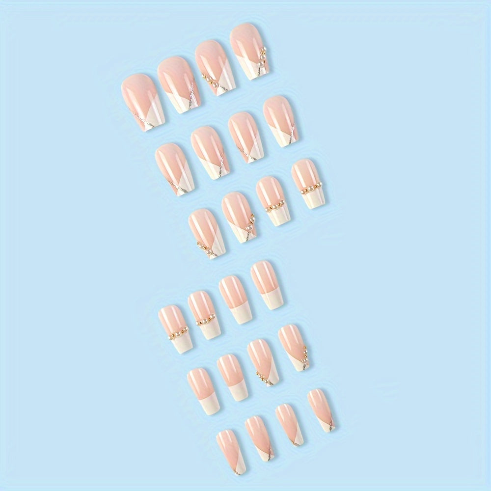 Nails
24pcs White French Tip Press On Nails, Fake Nails With Olivet Decor, Short Ballet Shape Elegant False Nails For Women Girls