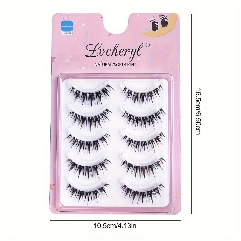 False Eyelashes
5 Pairs Comic Wheat Ear Wet Look Eyelashes With Thin Stem, Transparent Soft Stem, Comfortable For Upper Eyes, Fairy Manga Style Self-adhesive False Eyelashes