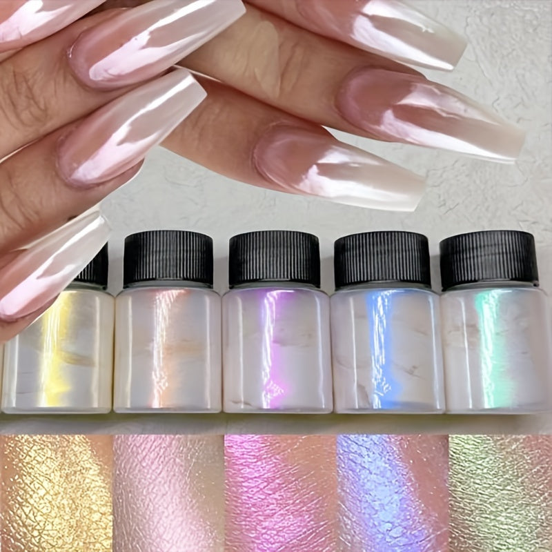 Nails
5 Bottle/set Mirror Nail Powder Pearl Gradient Metallic Effect Laser Dust UV Gel Polish Nail Art Aurora Shiny Pigment Decoration