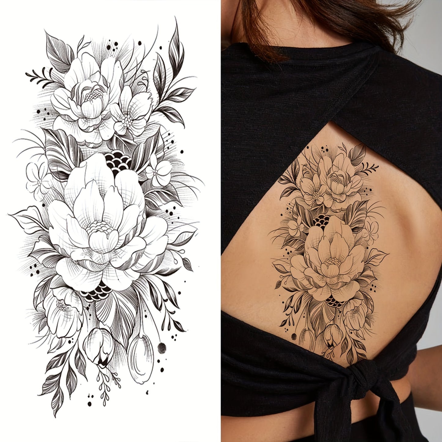 Temporary Tattoos
3D Pencil Sketch Temporary Tattoo Stickers: Lotus Flowers for Women's Arms and Adult Legs - Body Art Painting - Rectangle Shape