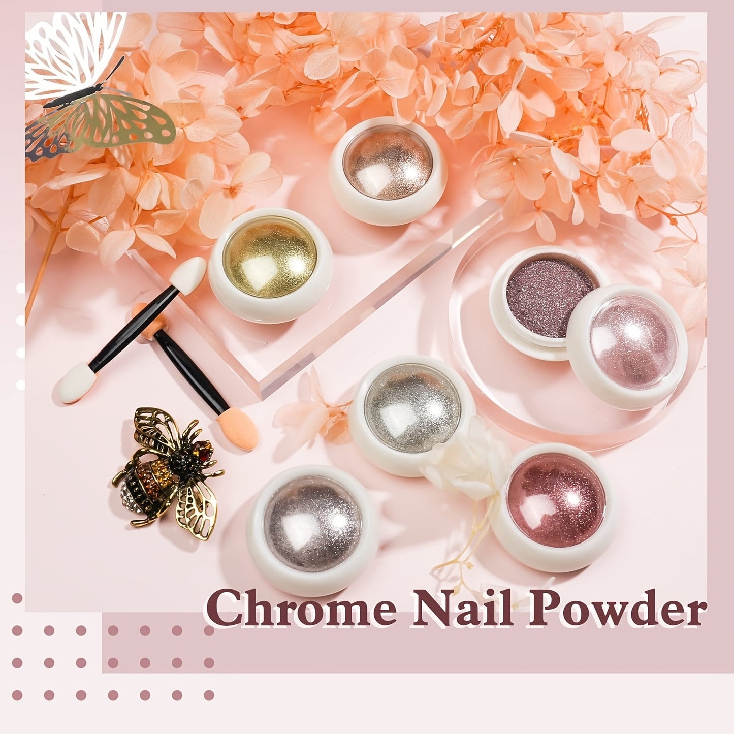 Nails
Chrome Nail Powder 6 Jars Rose Gold Mirror Effect Manicure Pigment Glitter Dust For Salon Home DIY Nail Art Deco With 6 Eyeshadow Applicators