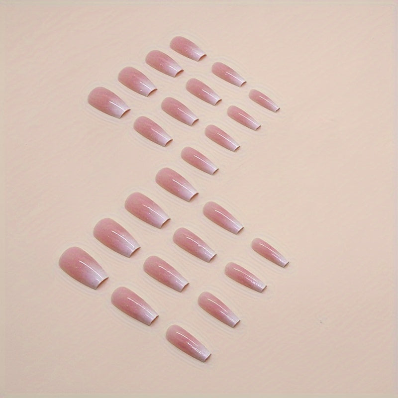 Nails
24pcs Glossy Long Ballerina Fake Nails, White And Pinkish Gradient Press On Nails, Gentle False Nails For Women Girls