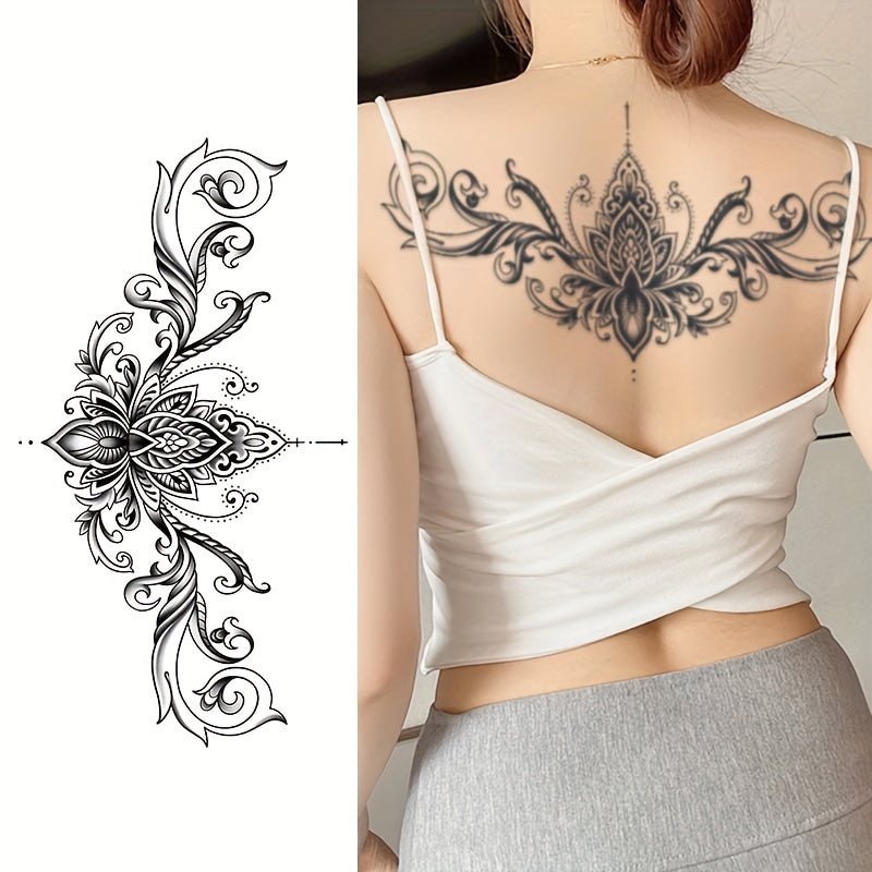 Temporary Tattoos
Blooming Lotus Design Temporary Chest Tattoo Sticker, Waterproof Semi-Permanent Transfer, Lasts 1-2 Weeks, Versatile Placement for Women's Front or Back - Oblong Shape