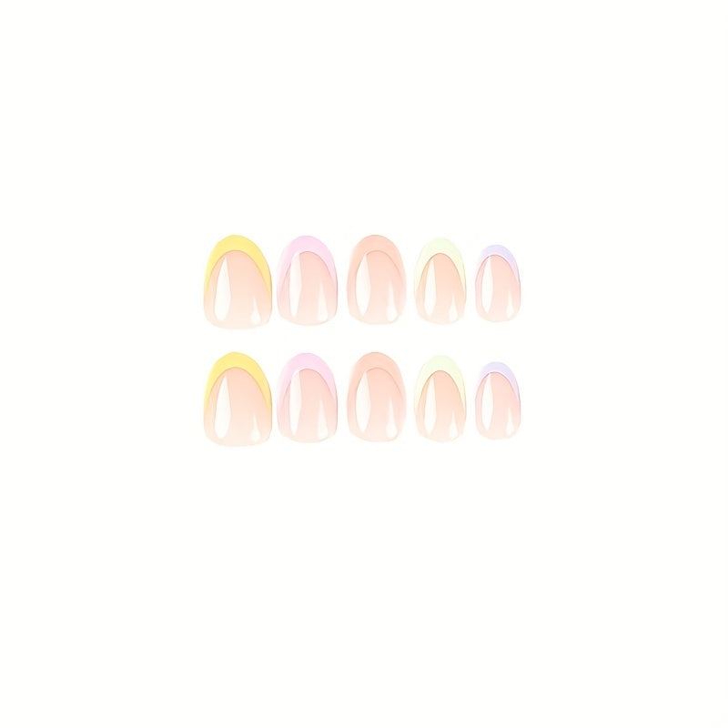 Nails
24pcs Short Oval Press On Nails, Rainbow Collection French Tip Acrylic Nails, Glossy Colorful Full Cover Acylic False Nail For Women And Girls